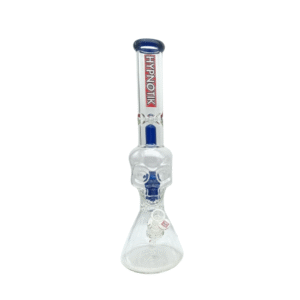 HYPNOTIK 18 INCH BEAKER BONG WITH SKULL SHAPED PERK AND SPLASH GUARD, BLUE